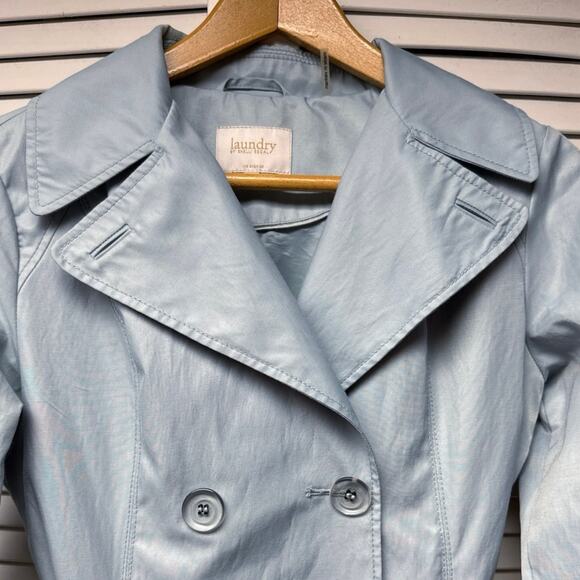 Laundry by Shelli Segal Light Blue Short Trench Coat Size Small Jacket Belted - Picture 3 of 8